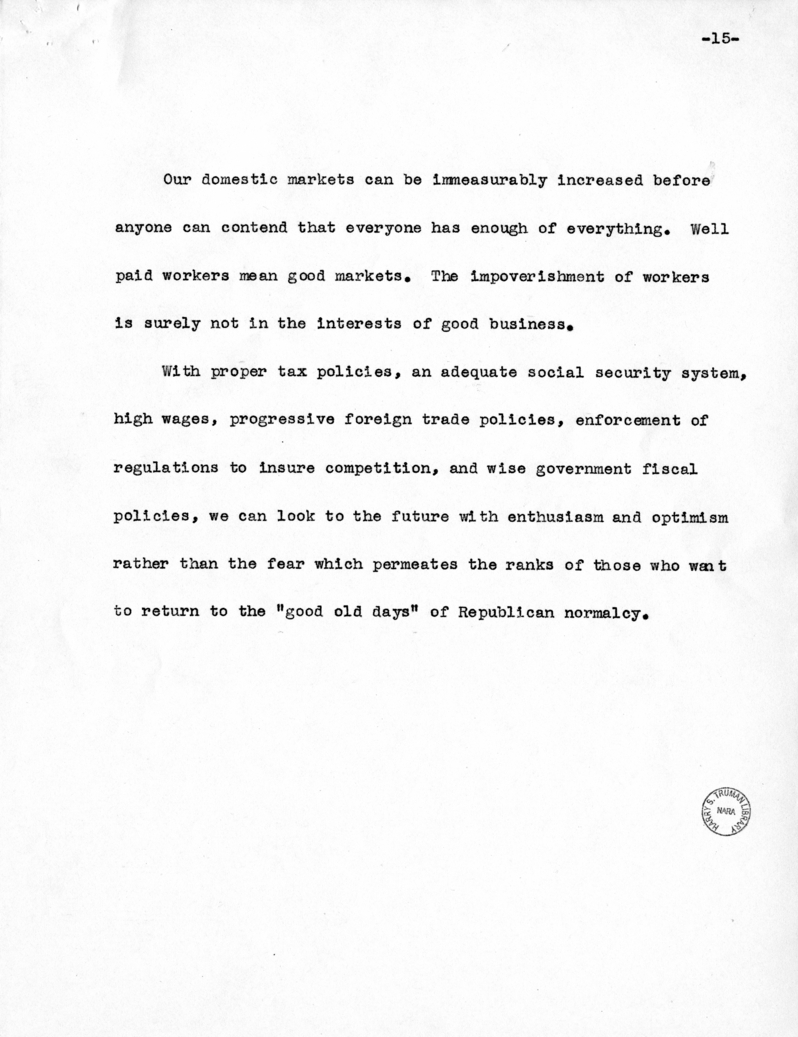 Speech of Vice Presidential Candidate Harry S. Truman