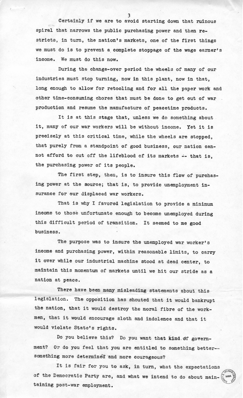 Speech of Honorable Harry S. Truman at Detroit, Michigan