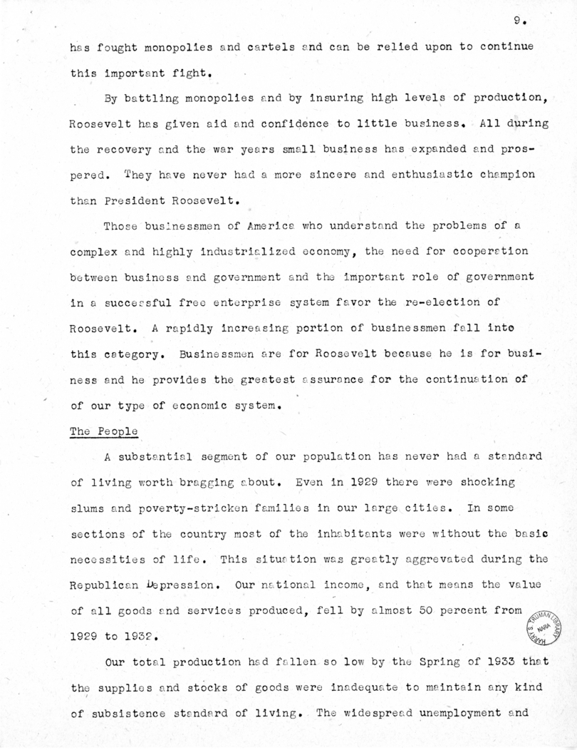 National Independent Committee for Roosevelt and Truman - Source Material