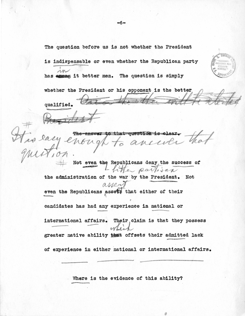 Draft Speech of Senator Harry S. Truman Delivered at Los Angeles, California