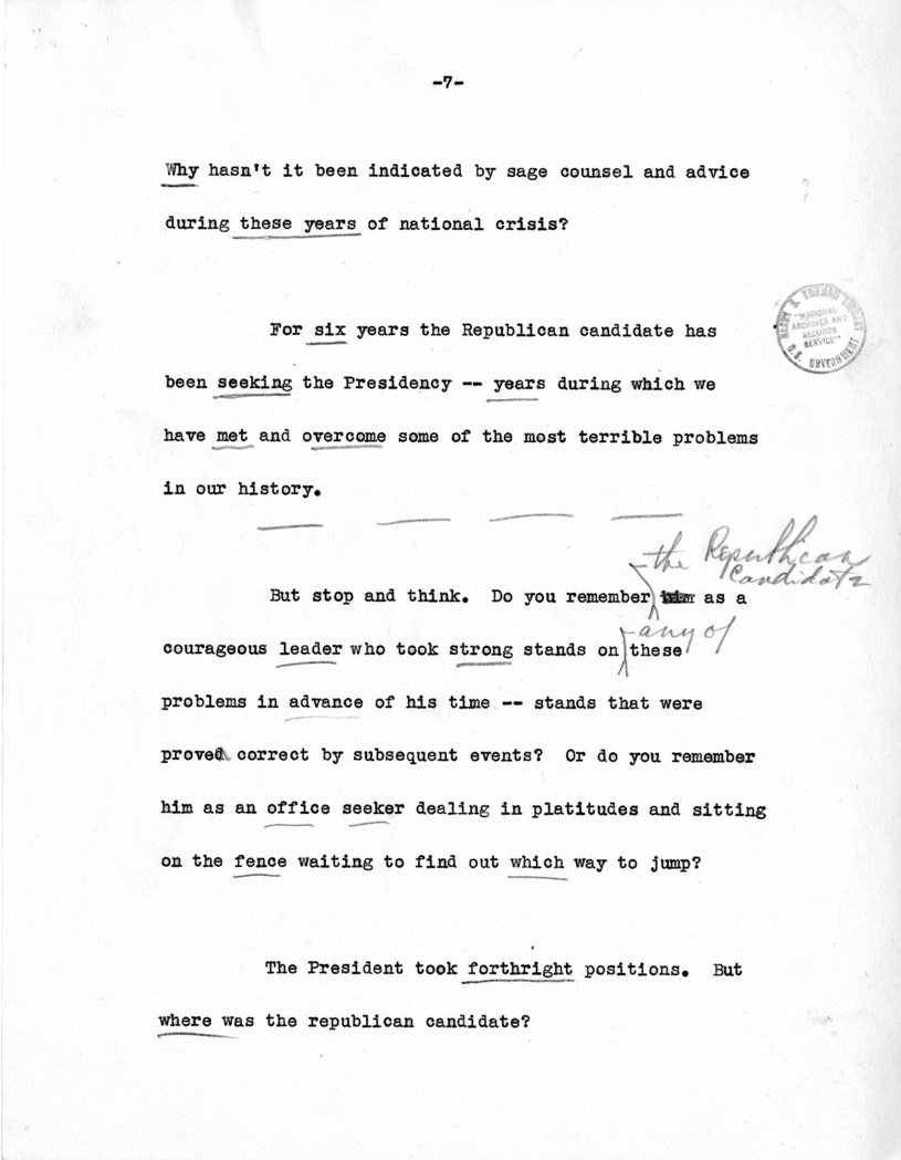 Draft Speech of Senator Harry S. Truman Delivered at Los Angeles, California