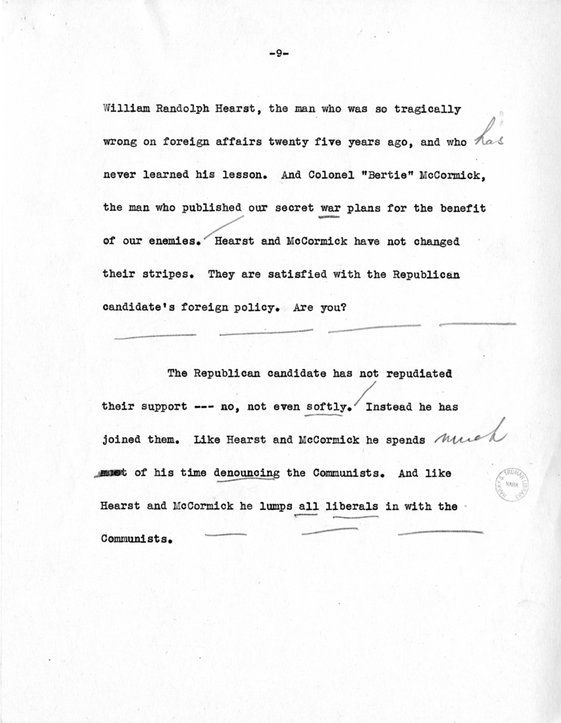 Draft Speech of Senator Harry S. Truman Delivered at Los Angeles, California