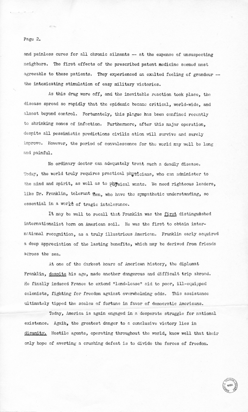 Press Release Speech of Vice President Harry S. Truman in Philadelphia, Pennsylvania
