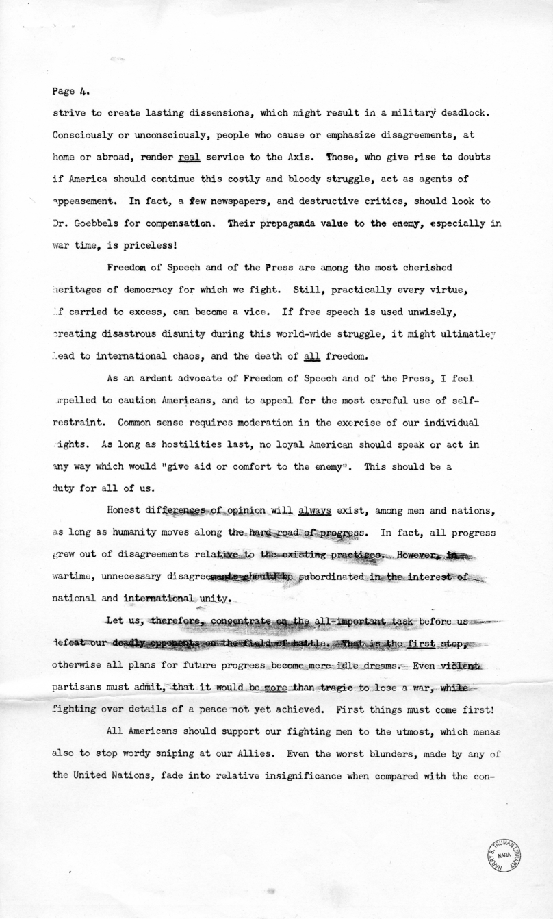 Press Release Speech of Vice President Harry S. Truman in Philadelphia, Pennsylvania