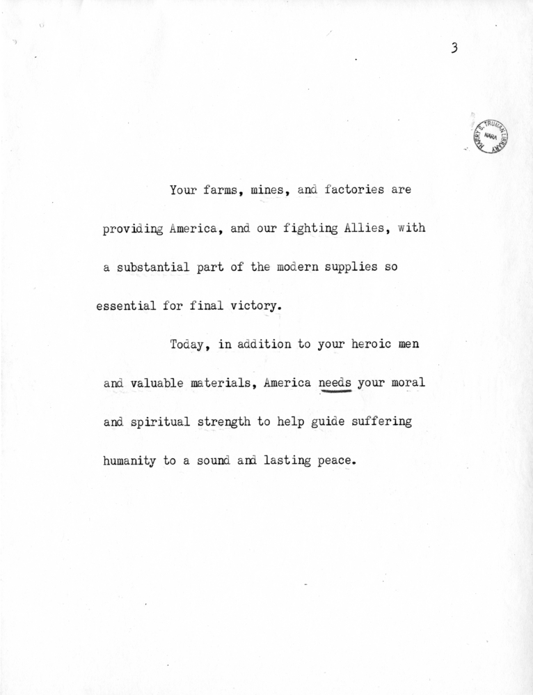 Reading Copy of Speech of Senator Harry S. Truman in Philadelphia, Pennsylvania