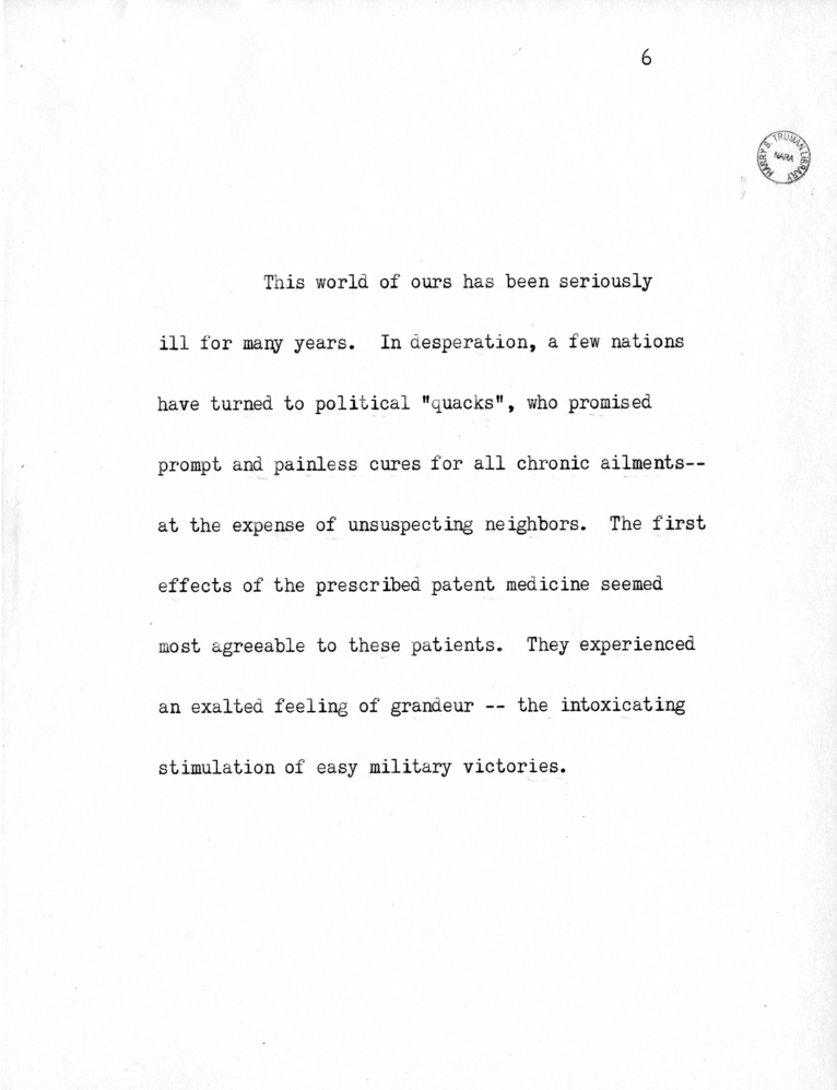 Reading Copy of Speech of Senator Harry S. Truman in Philadelphia, Pennsylvania