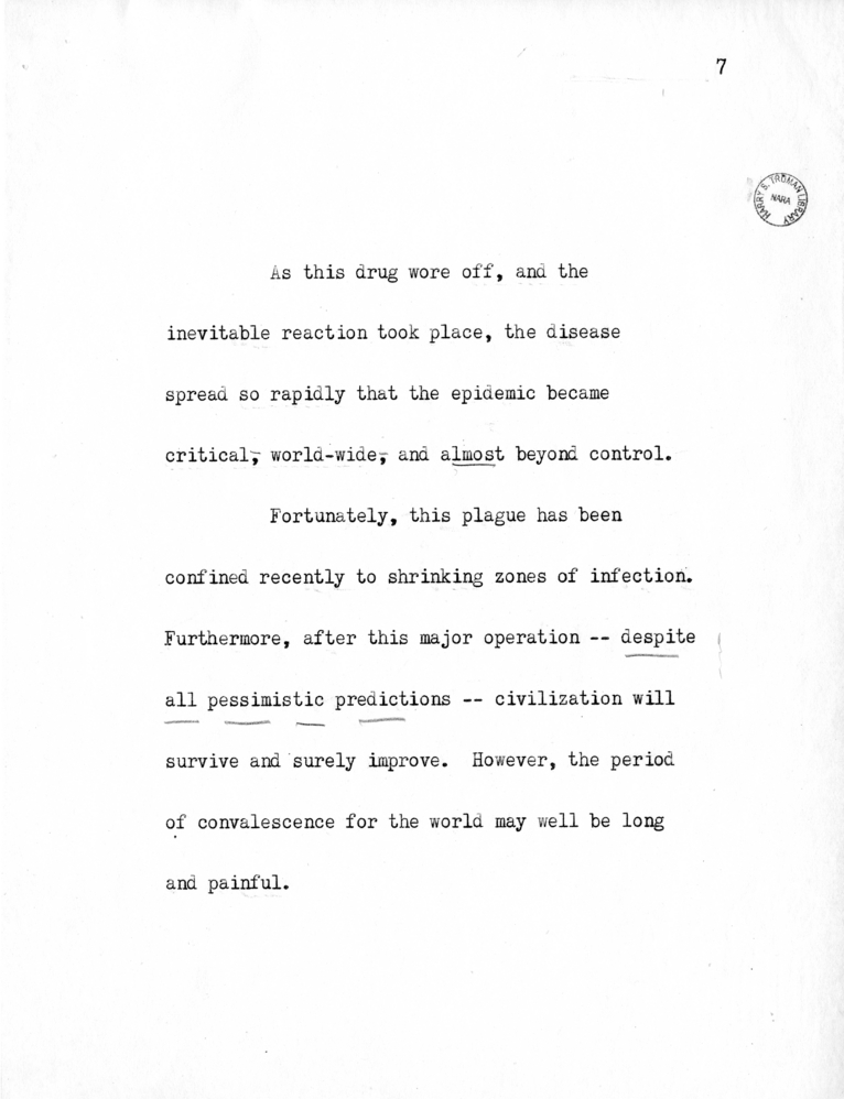Reading Copy of Speech of Senator Harry S. Truman in Philadelphia, Pennsylvania