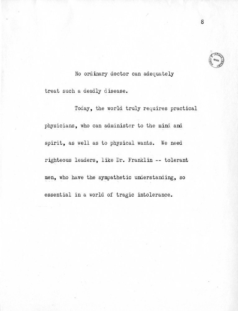 Reading Copy of Speech of Senator Harry S. Truman in Philadelphia, Pennsylvania