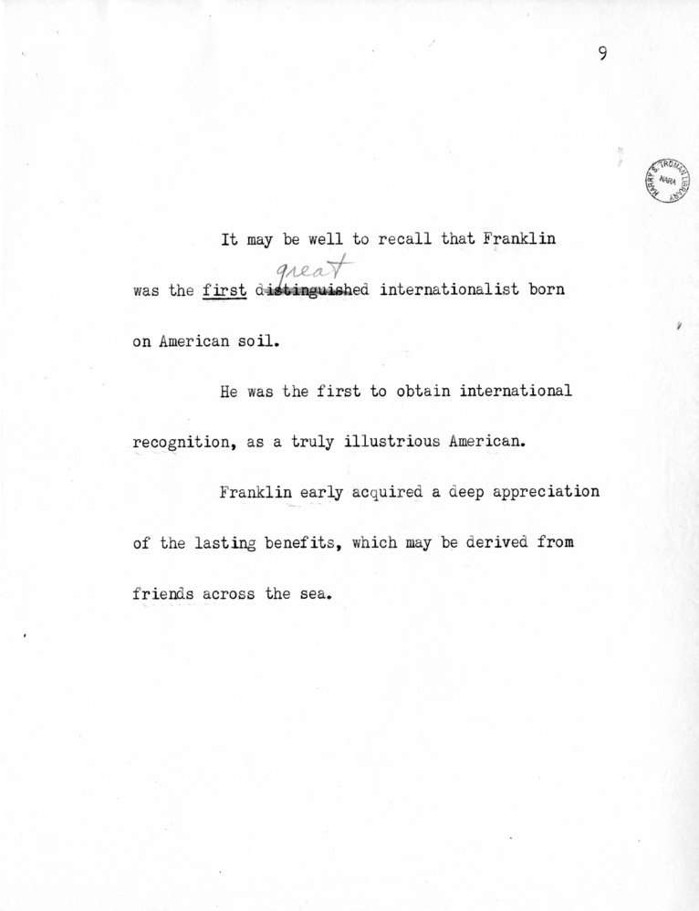 Reading Copy of Speech of Senator Harry S. Truman in Philadelphia, Pennsylvania
