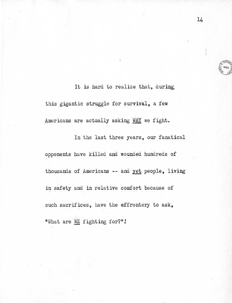 Reading Copy of Speech of Senator Harry S. Truman in Philadelphia, Pennsylvania