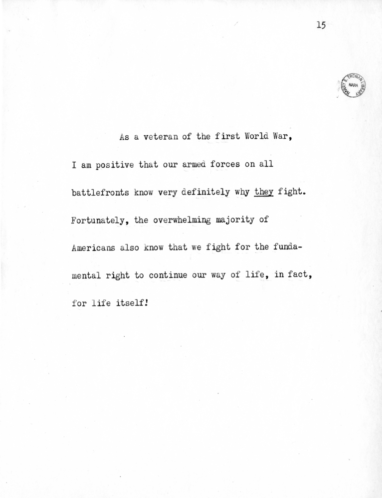 Reading Copy of Speech of Senator Harry S. Truman in Philadelphia, Pennsylvania