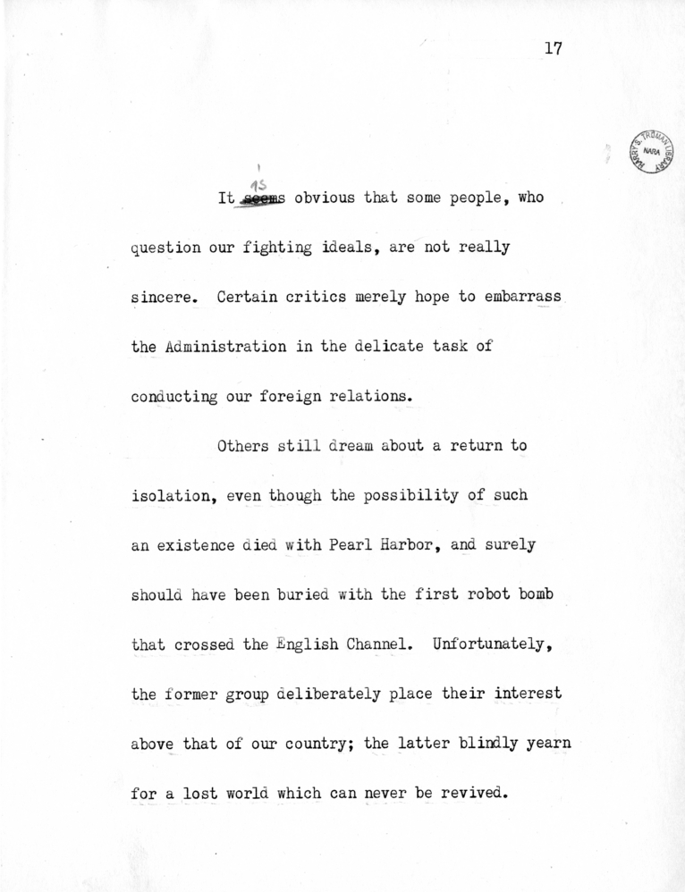 Reading Copy of Speech of Senator Harry S. Truman in Philadelphia, Pennsylvania