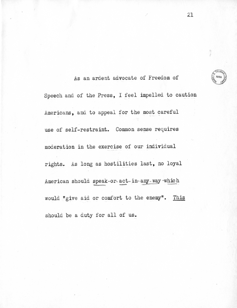 Reading Copy of Speech of Senator Harry S. Truman in Philadelphia, Pennsylvania