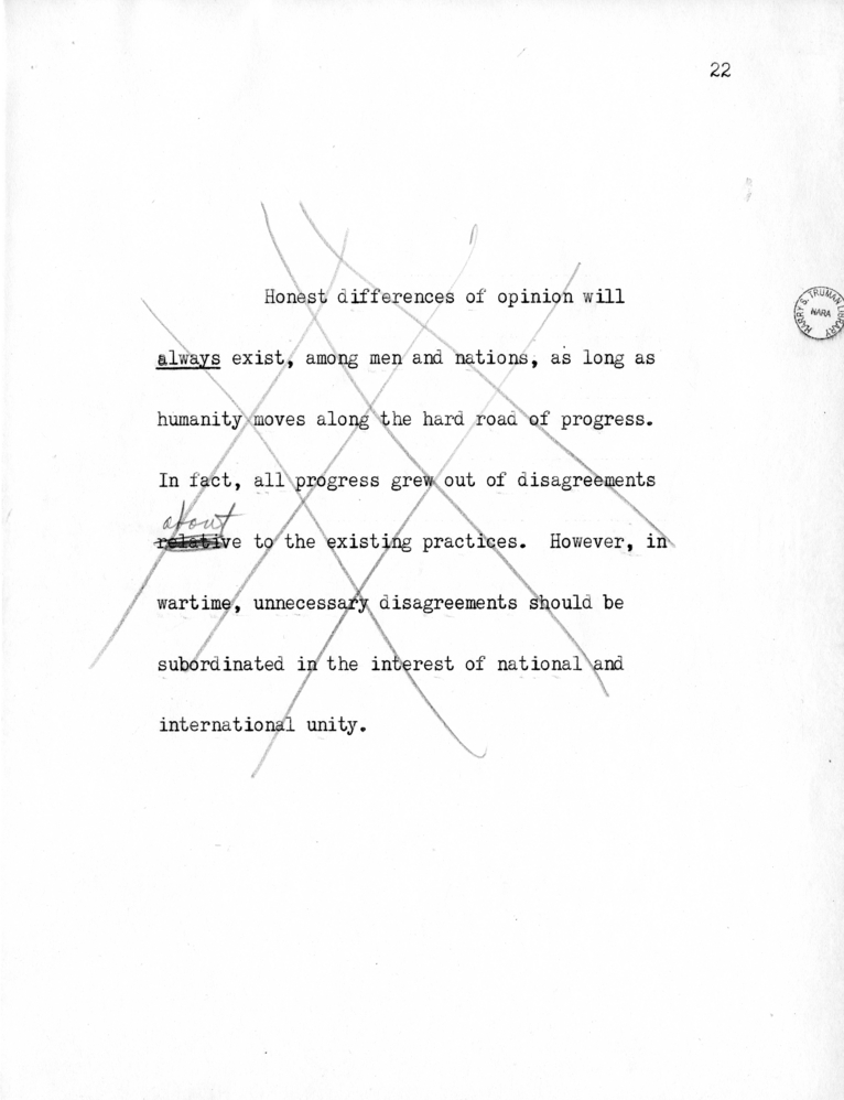Reading Copy of Speech of Senator Harry S. Truman in Philadelphia, Pennsylvania