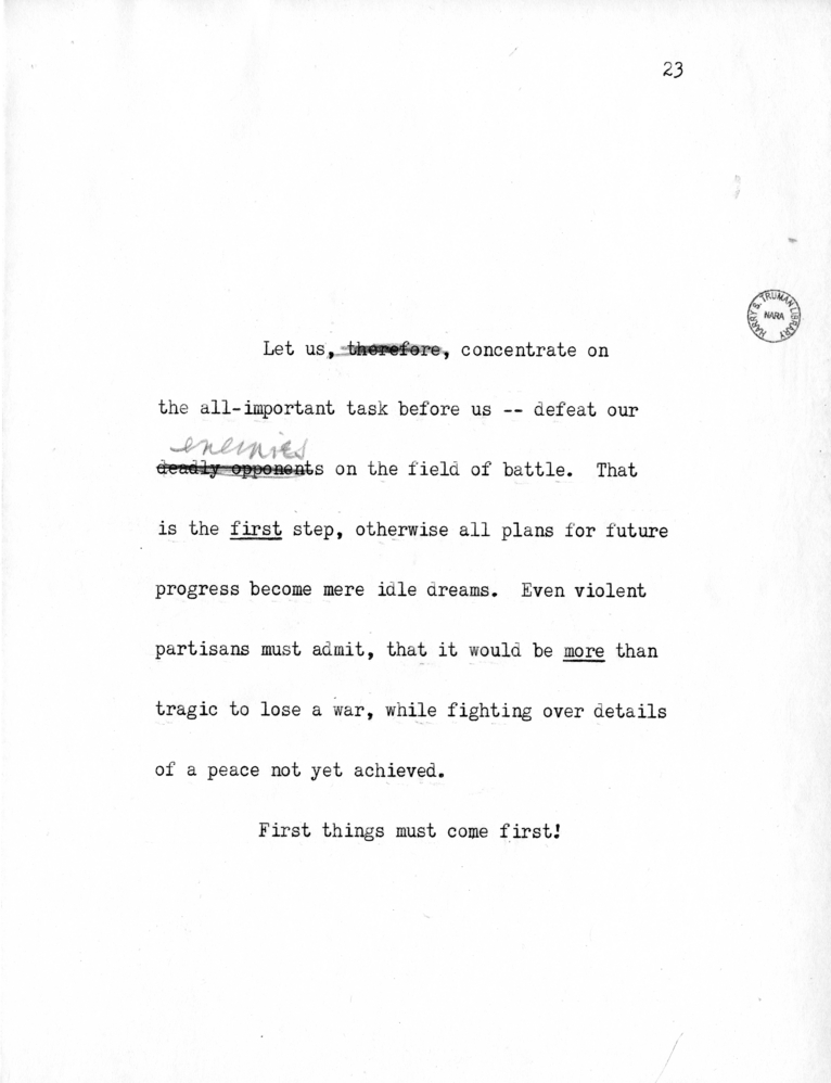 Reading Copy of Speech of Senator Harry S. Truman in Philadelphia, Pennsylvania