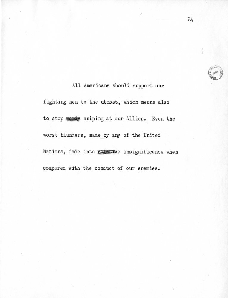 Reading Copy of Speech of Senator Harry S. Truman in Philadelphia, Pennsylvania