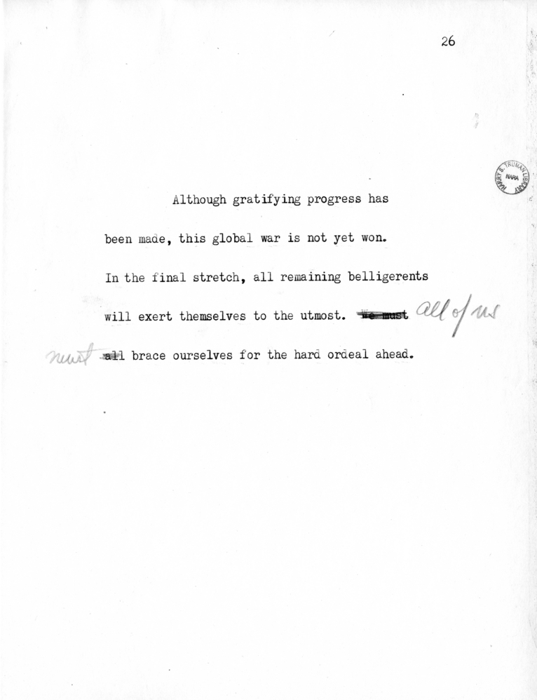Reading Copy of Speech of Senator Harry S. Truman in Philadelphia, Pennsylvania