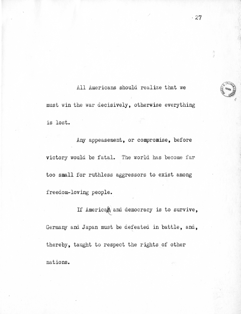 Reading Copy of Speech of Senator Harry S. Truman in Philadelphia, Pennsylvania