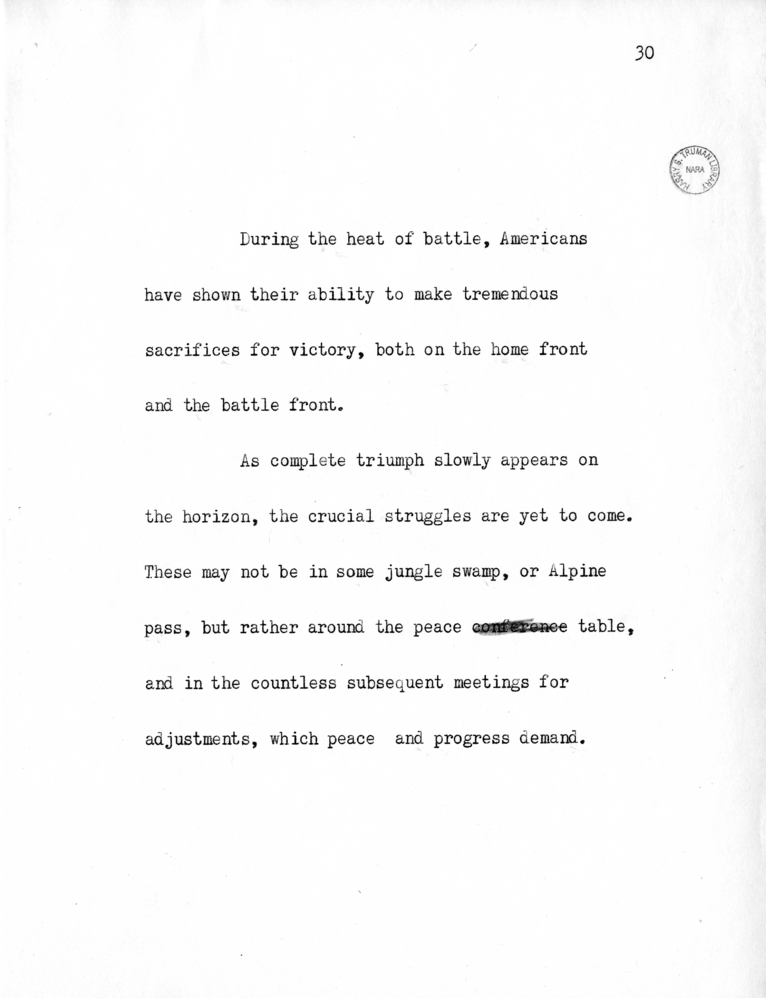 Reading Copy of Speech of Senator Harry S. Truman in Philadelphia, Pennsylvania