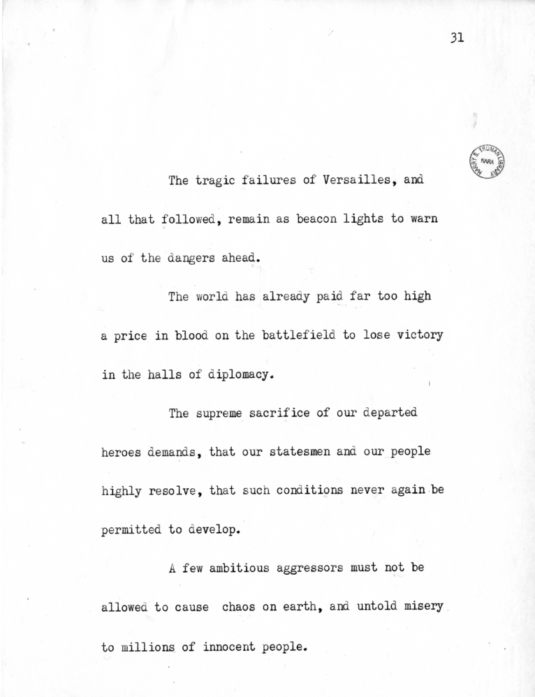 Reading Copy of Speech of Senator Harry S. Truman in Philadelphia, Pennsylvania
