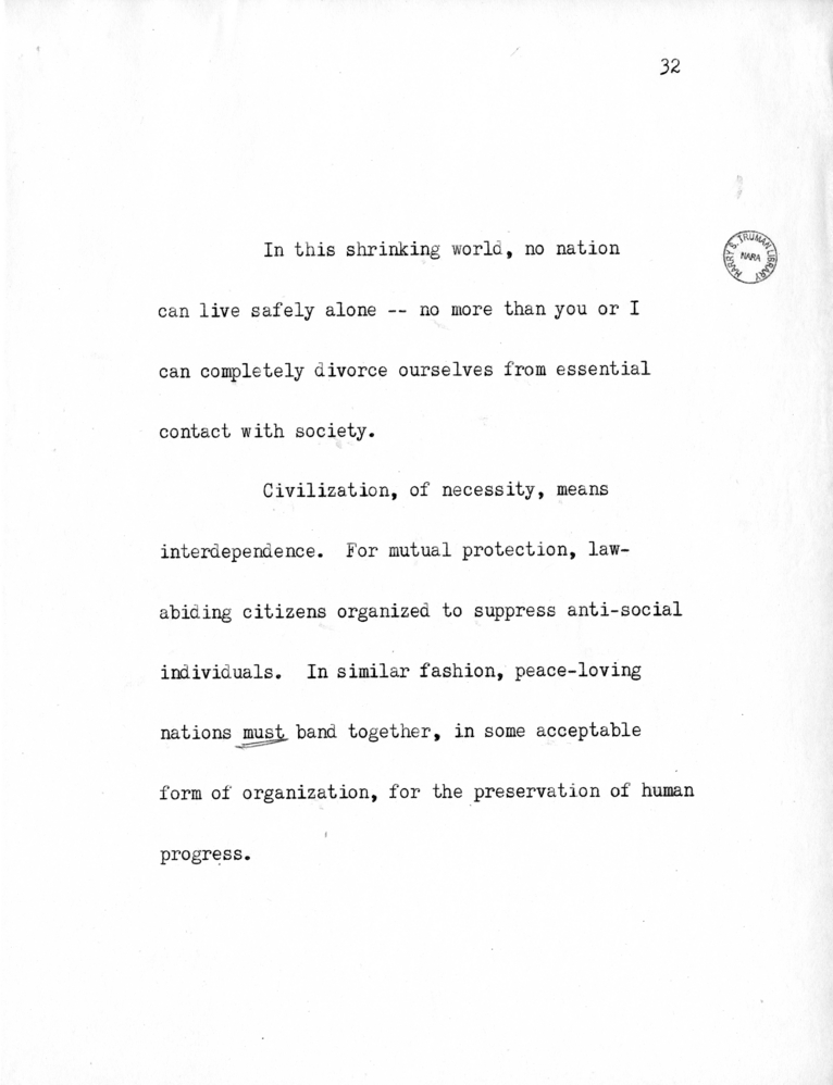 Reading Copy of Speech of Senator Harry S. Truman in Philadelphia, Pennsylvania