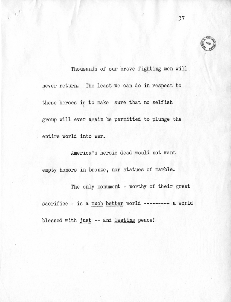 Reading Copy of Speech of Senator Harry S. Truman in Philadelphia, Pennsylvania