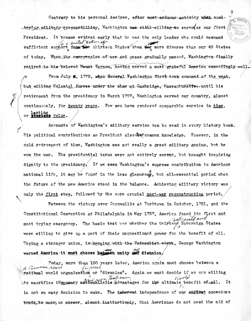 Rough Draft of Suggested Speech of Vice President Harry S. Truman Before the Missouri State Legislature