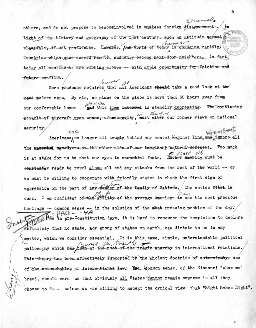 Rough Draft of Suggested Speech of Vice President Harry S. Truman Before the Missouri State Legislature