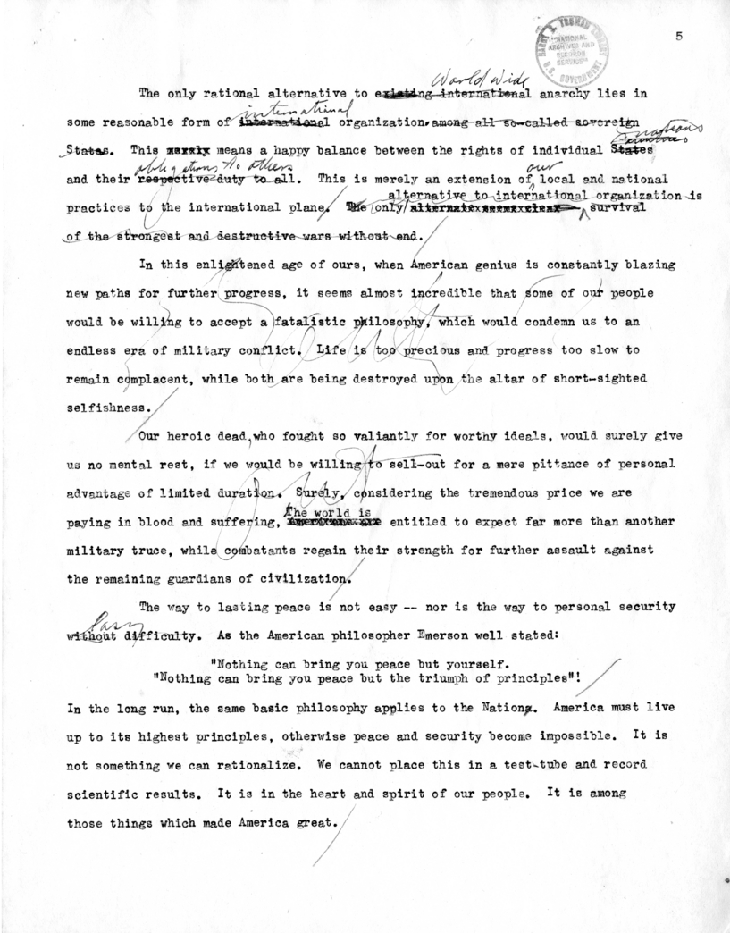 Rough Draft of Suggested Speech of Vice President Harry S. Truman Before the Missouri State Legislature