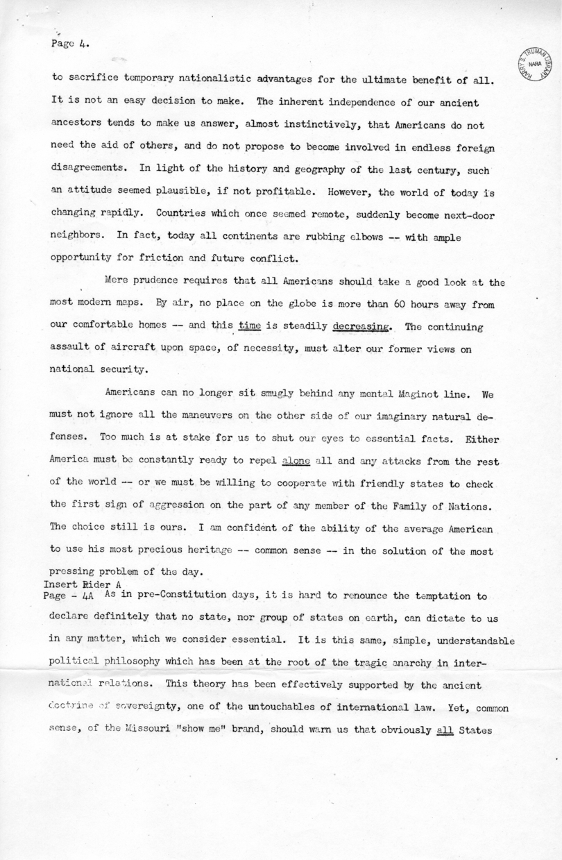 Press Release of Speech of Vice President Harry S. Truman at Jefferson City, Missouri