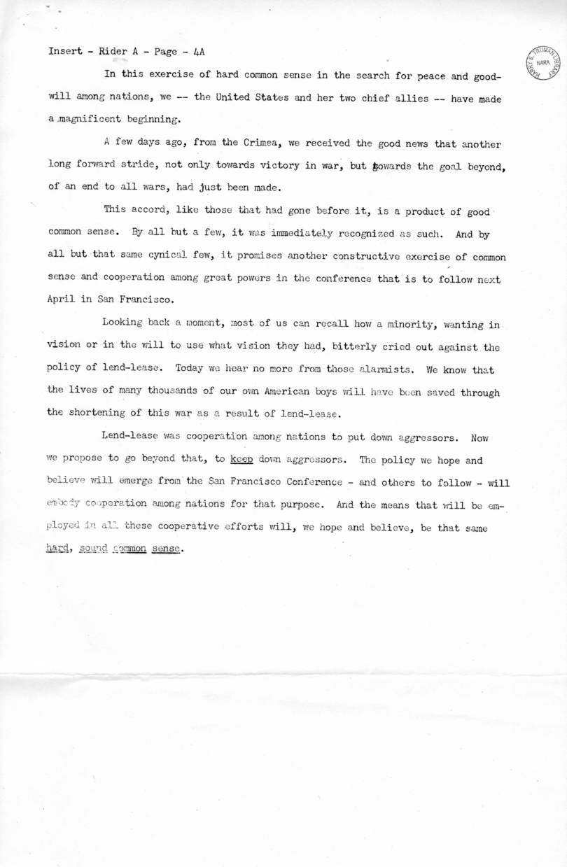 Press Release of Speech of Vice President Harry S. Truman at Jefferson City, Missouri