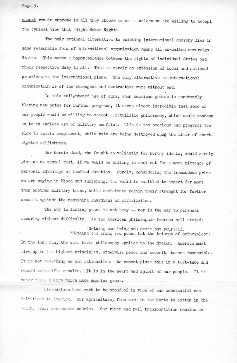 Press Release of Speech of Vice President Harry S. Truman at Jefferson City, Missouri