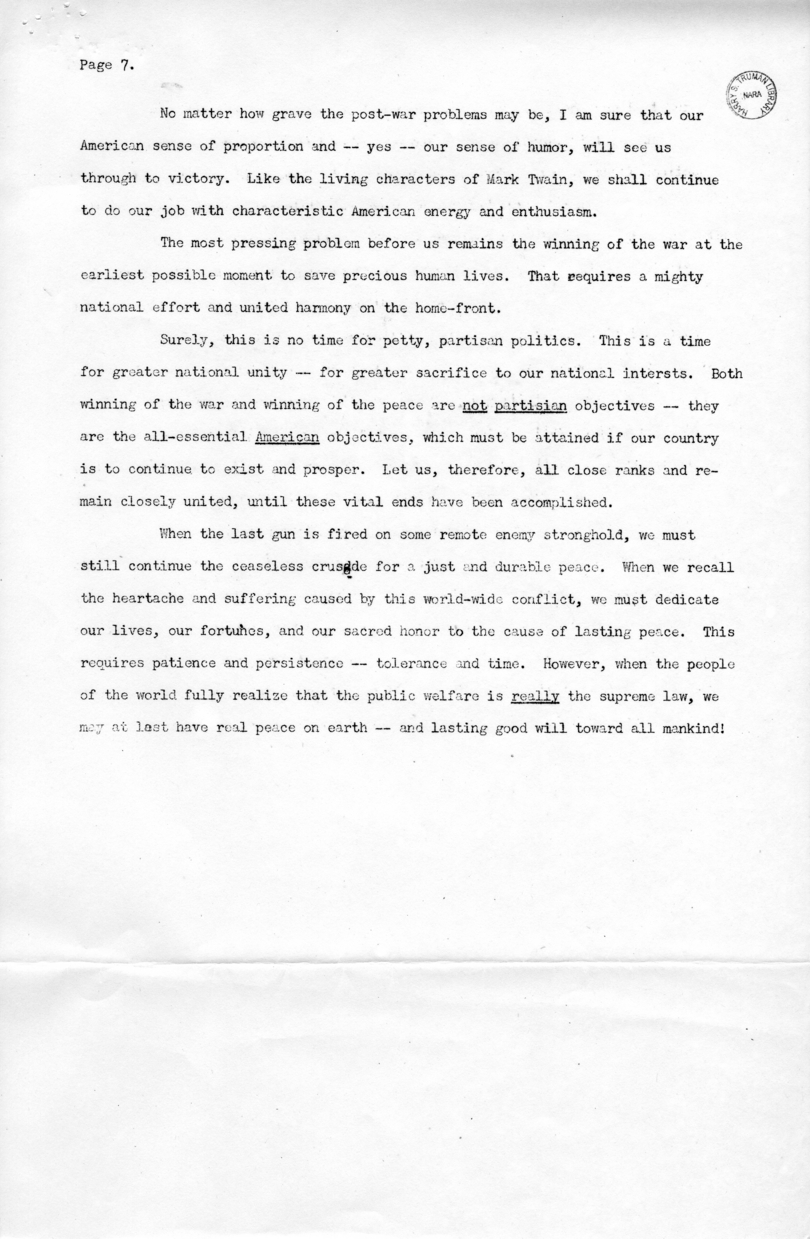 Press Release of Speech of Vice President Harry S. Truman at Jefferson City, Missouri