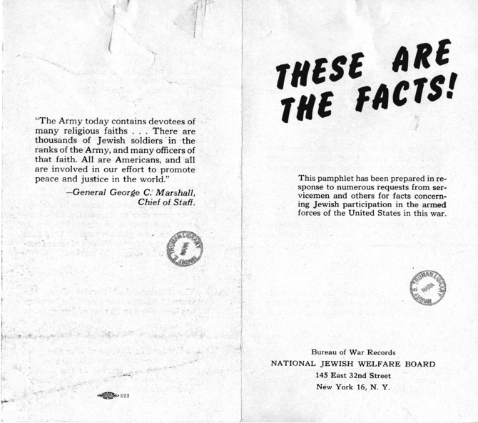 Pamphlet, National Jewish Welfare Board, "These are the Facts!"