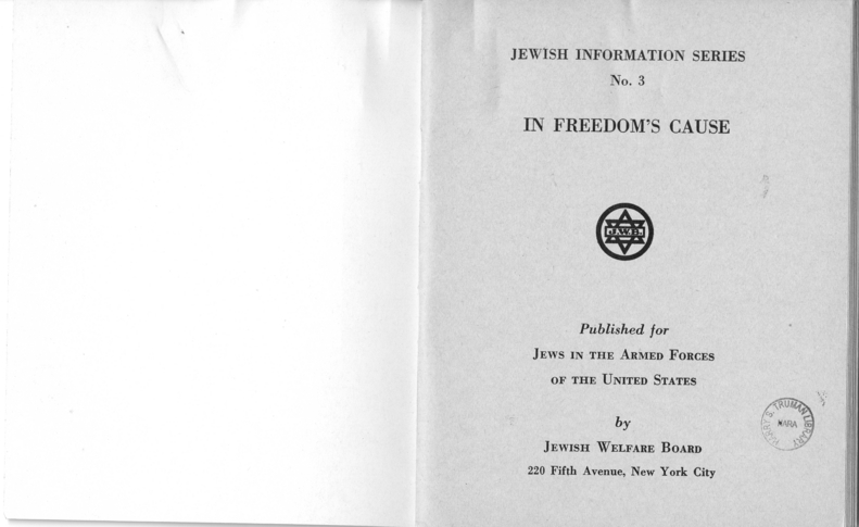 Booklet, Jewish Information Series No. 3, "In Freedom's Cause"