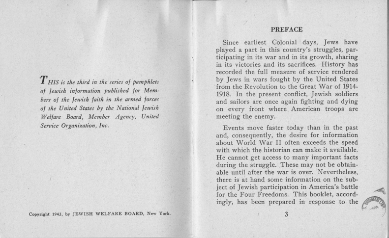 Booklet, Jewish Information Series No. 3, "In Freedom's Cause"