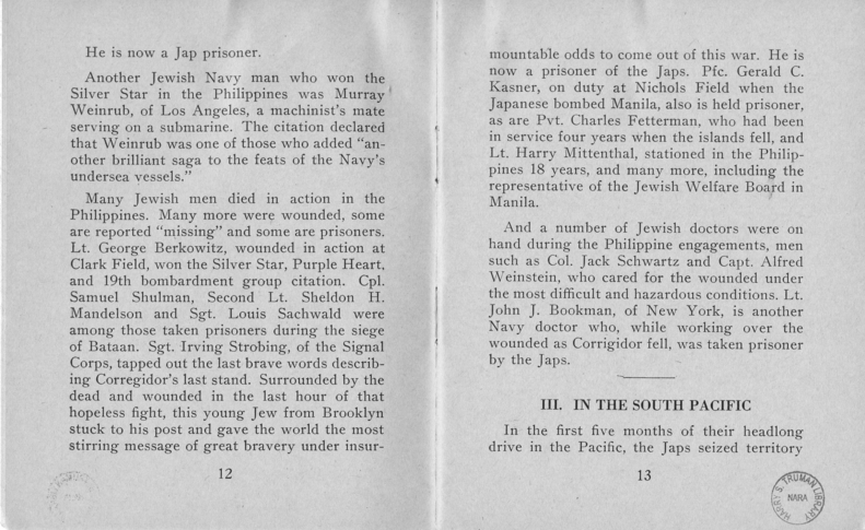 Booklet, Jewish Information Series No. 3, "In Freedom's Cause"