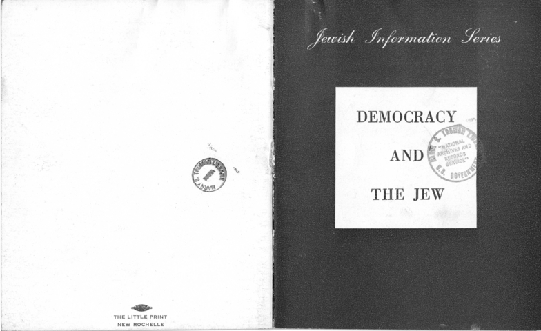 Booklet, Jewish Information Series No. 2, "Democracy and the Jew"