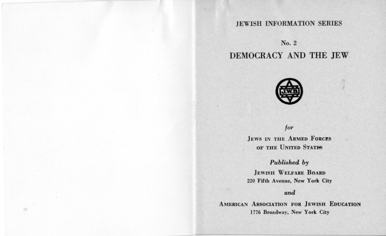 Booklet, Jewish Information Series No. 2, "Democracy and the Jew"