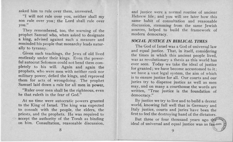 Booklet, Jewish Information Series No. 2, "Democracy and the Jew"