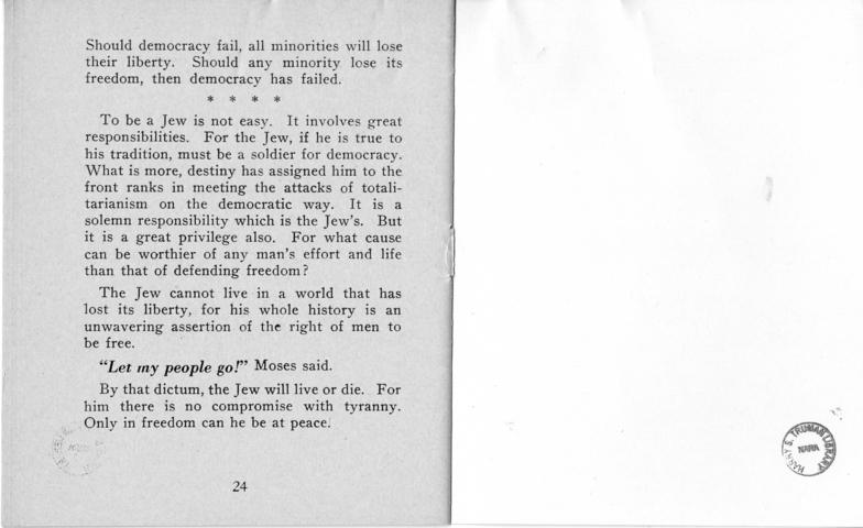 Booklet, Jewish Information Series No. 2, "Democracy and the Jew"
