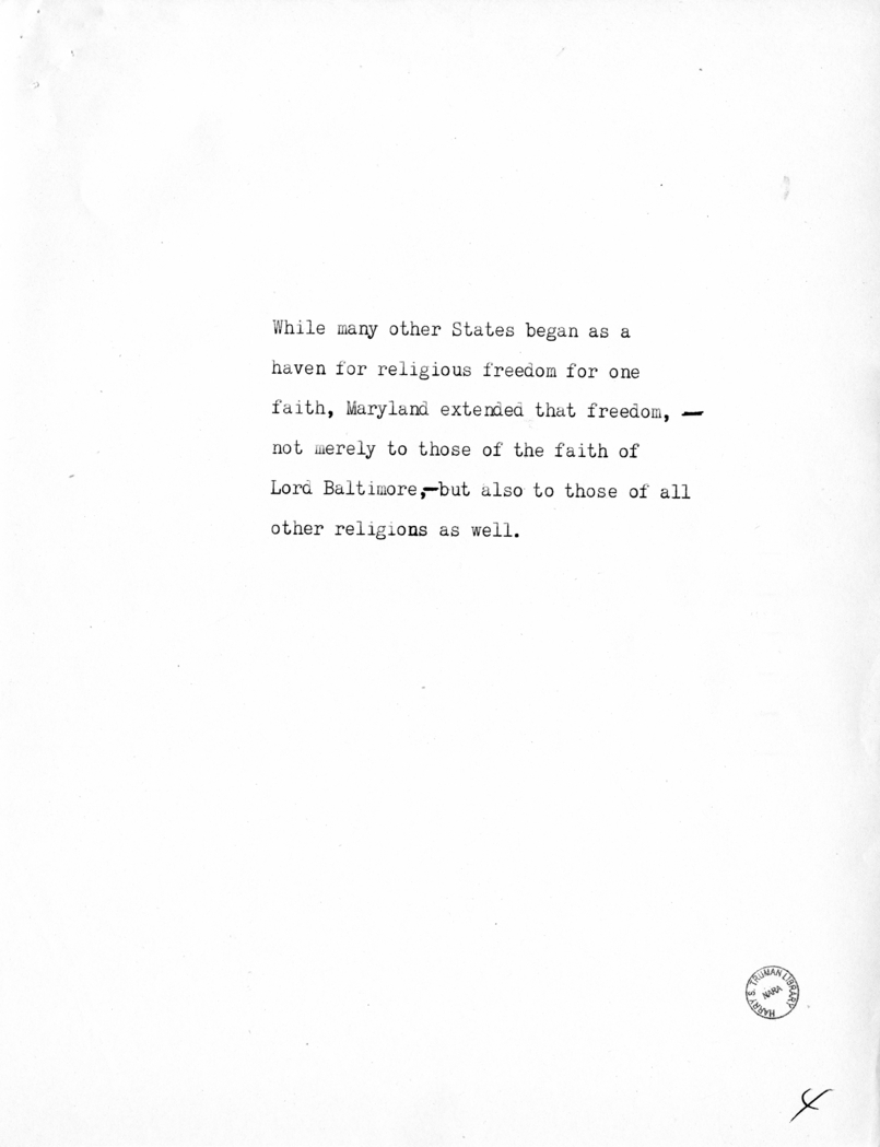 Reading Copy of Speech of Vice President Harry S. Truman in Baltimore, Maryland