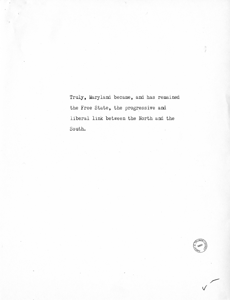 Reading Copy of Speech of Vice President Harry S. Truman in Baltimore, Maryland