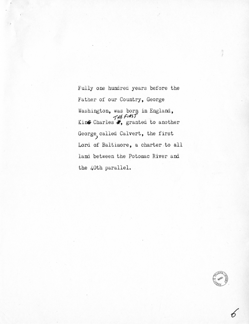 Reading Copy of Speech of Vice President Harry S. Truman in Baltimore, Maryland