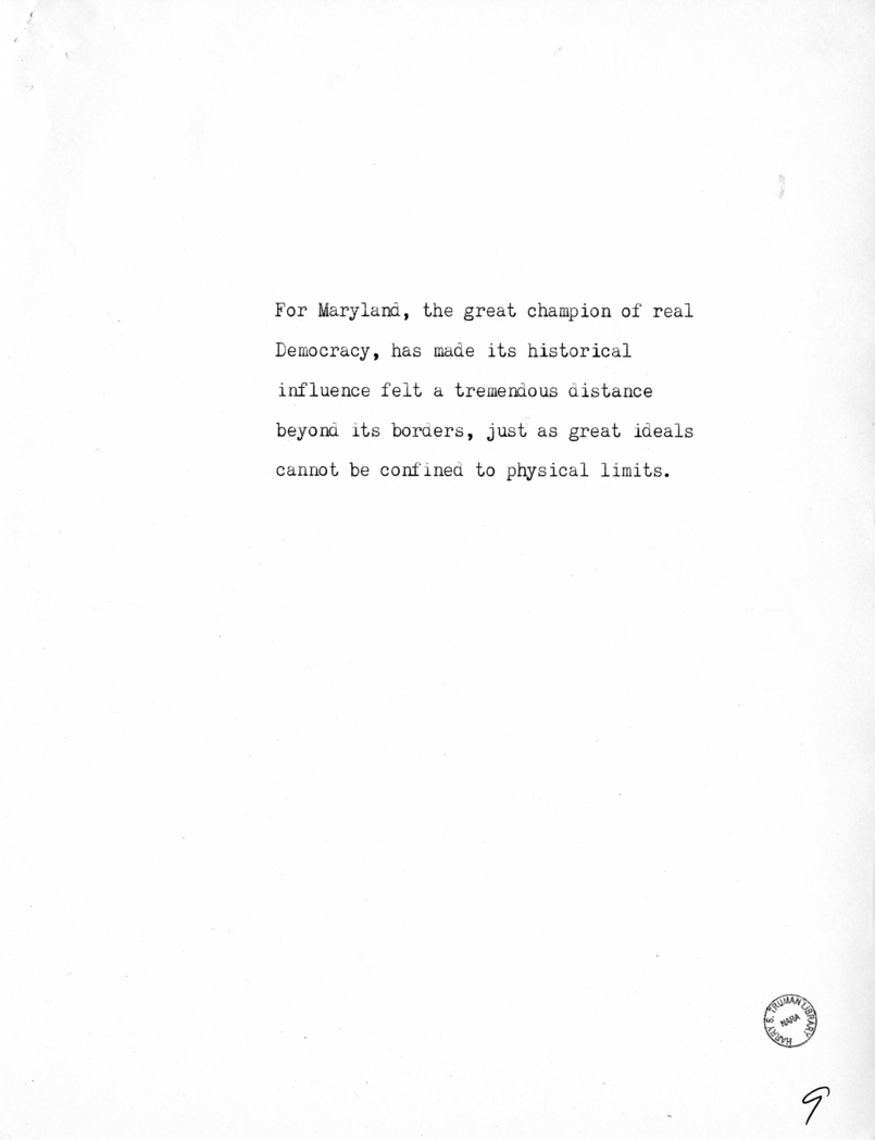 Reading Copy of Speech of Vice President Harry S. Truman in Baltimore, Maryland