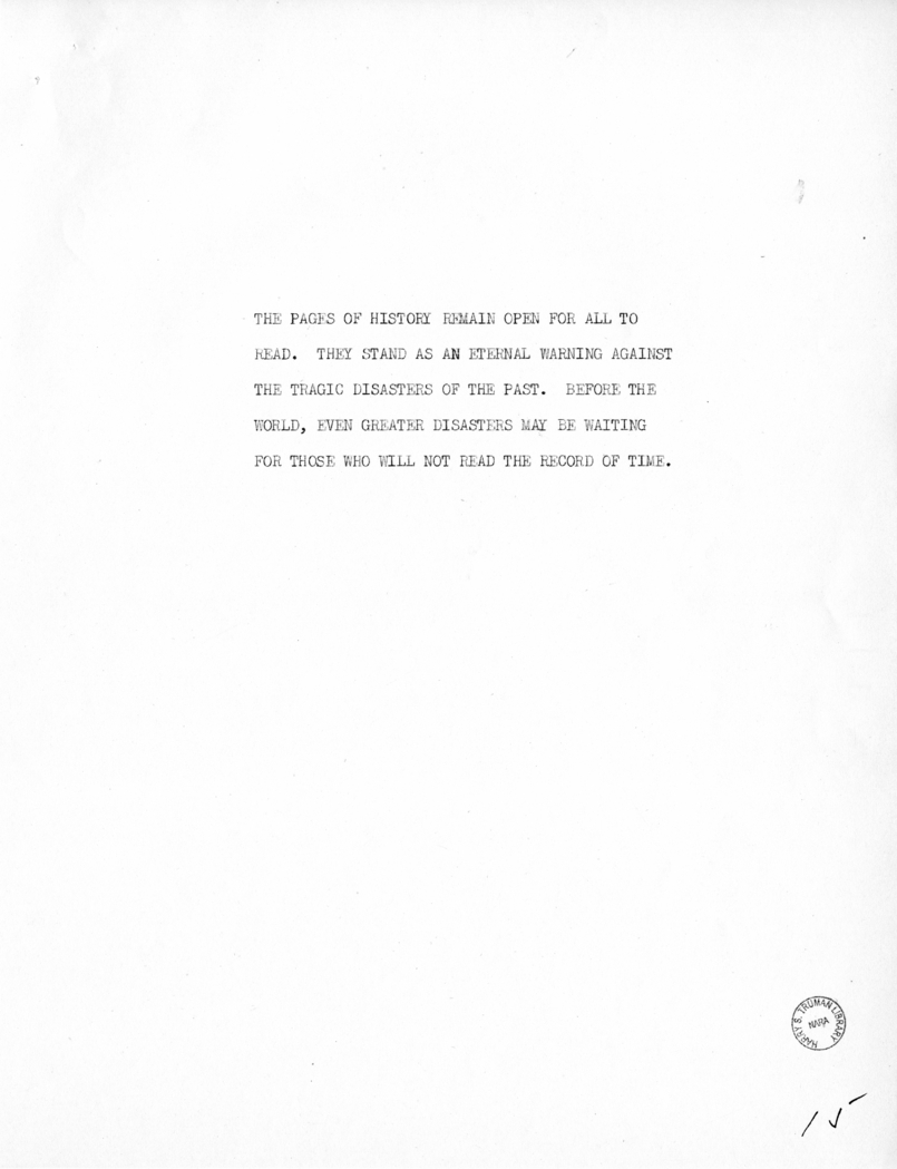 Reading Copy of Speech of Vice President Harry S. Truman in Baltimore, Maryland