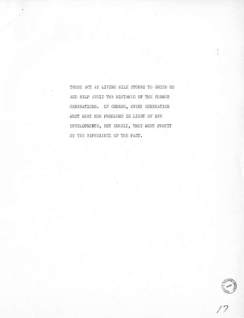 Reading Copy of Speech of Vice President Harry S. Truman in Baltimore, Maryland