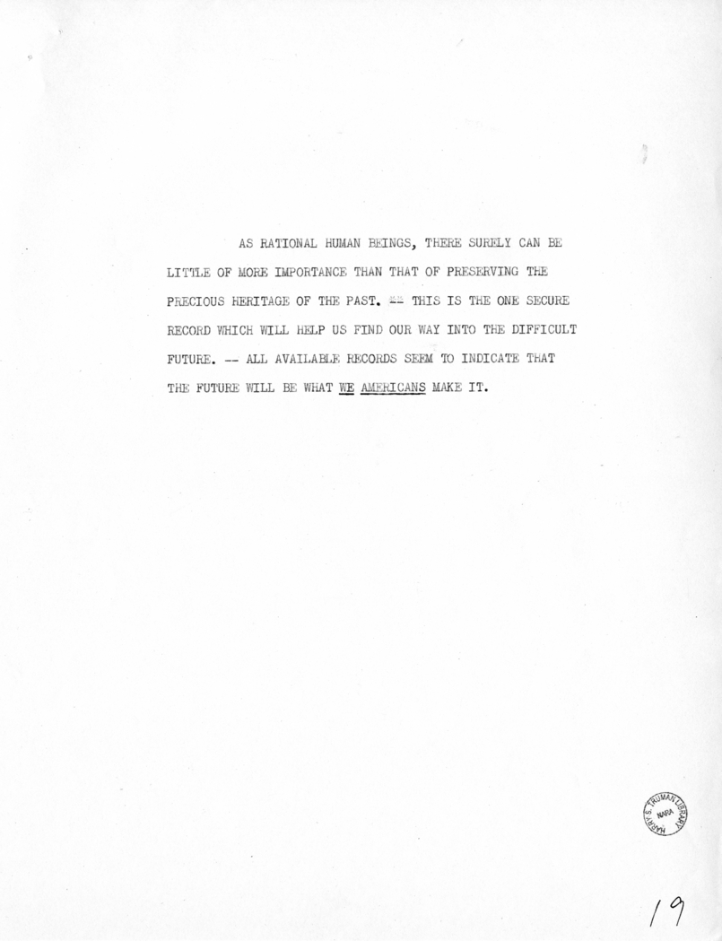Reading Copy of Speech of Vice President Harry S. Truman in Baltimore, Maryland