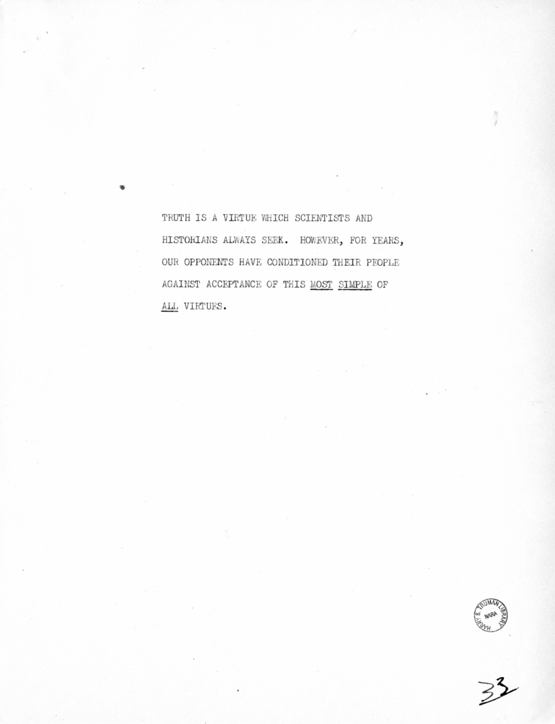 Reading Copy of Speech of Vice President Harry S. Truman in Baltimore, Maryland
