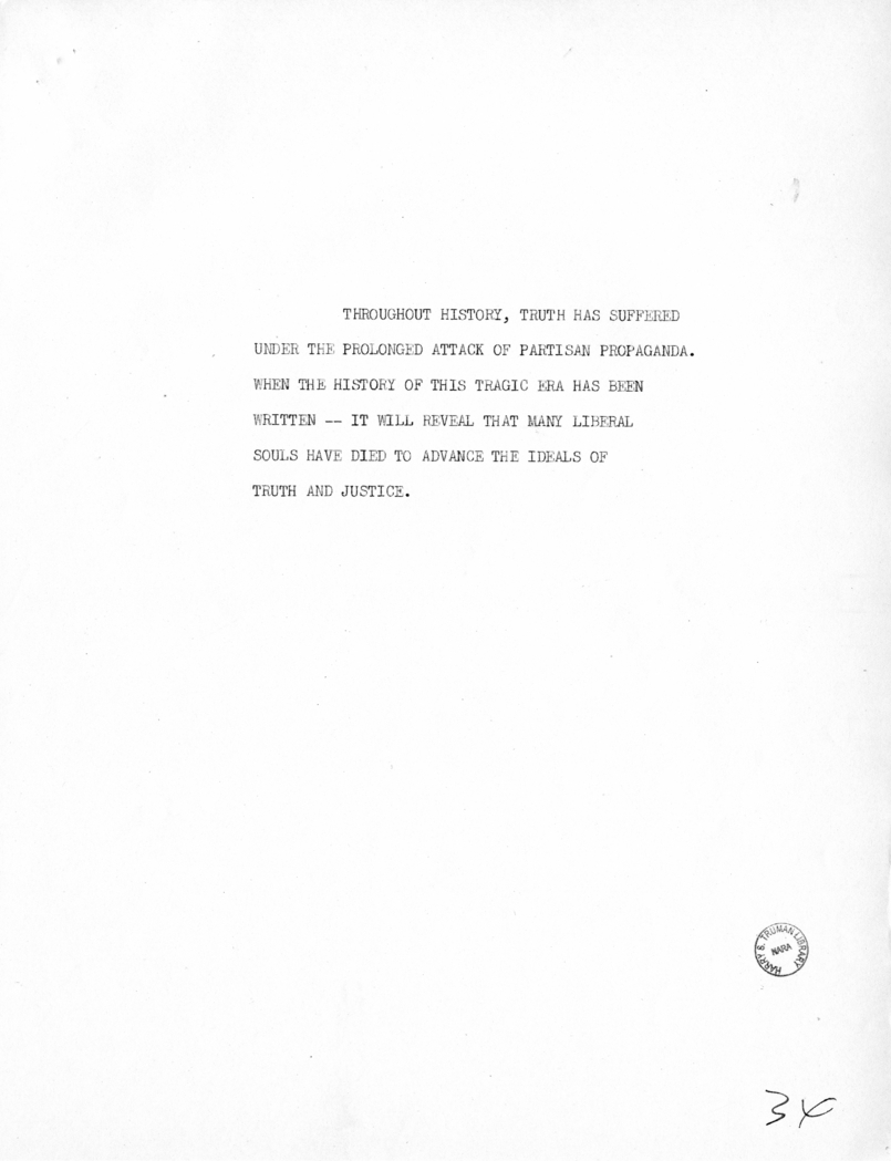 Reading Copy of Speech of Vice President Harry S. Truman in Baltimore, Maryland